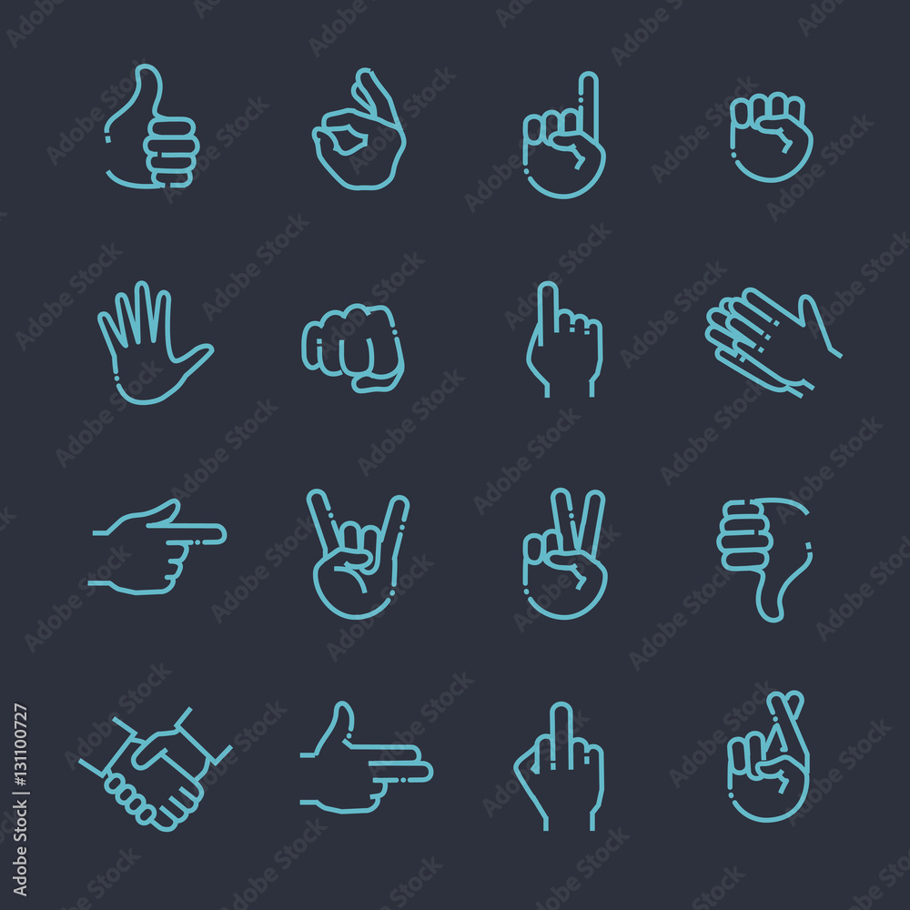 Hand gestures thin line icon set Hand gestures thin line icon set