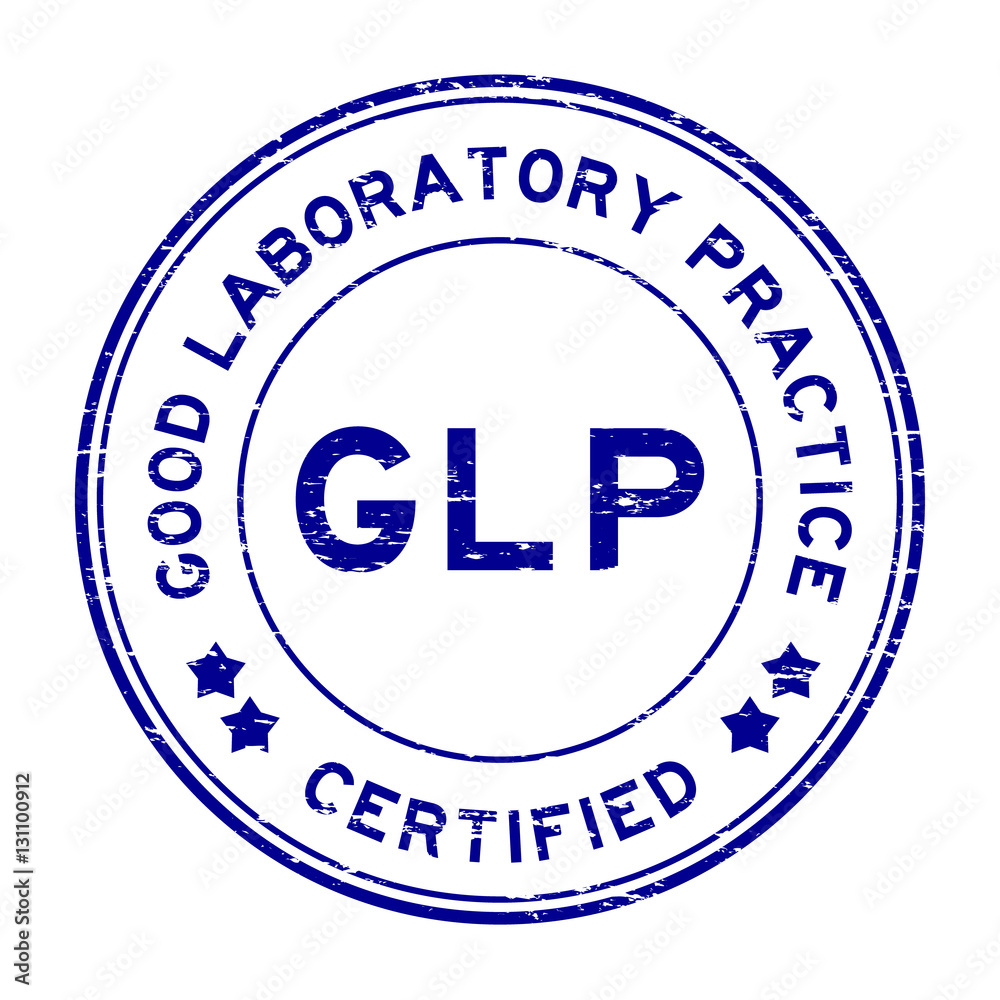 Grunge blue GLP (Good Laboratory Practice) certified round rubbe