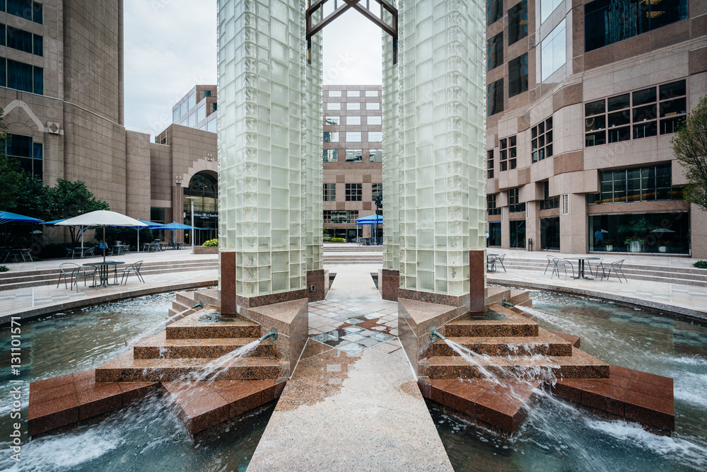 Fountains and park in Uptown Charlotte, North Carolina.
