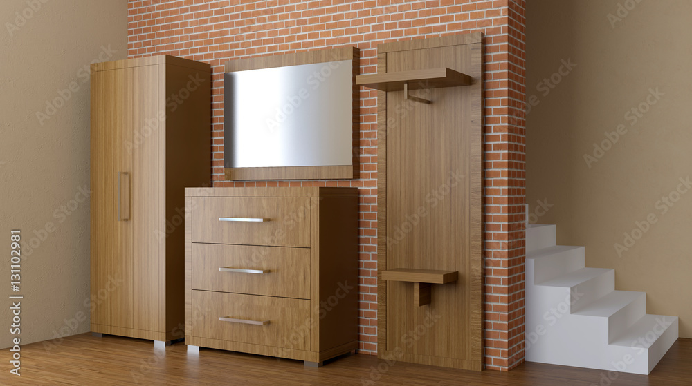 Modern interior of a small apartment. hallway. 3D rendering Modern interior of a small apartment. hallway. 3D rendering
