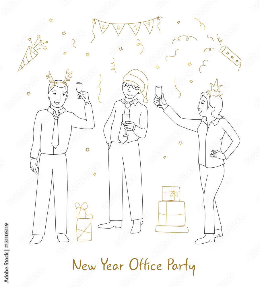 Office party vector illustration line style