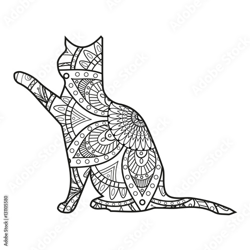 Vector illustration of a black and white cat mandala for coloring book, gatto mandala in bianco e nero vettoriale