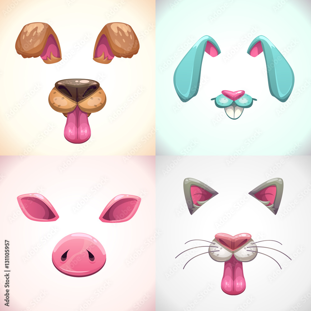Cartoon animal face items. Cartoon animal face items.