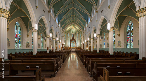 Panoramic view of the interior of the St. Louis Bertrand Catholic Church in Louisville, Kentucky