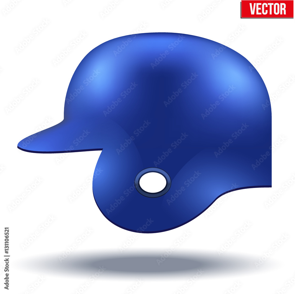 Classic baseball helmet. Blue color. Side view. Sample equipment for your design. Vector illustration Isolated on white background. Classic baseball helmet. Blue color. Side view. Sample equipment for your design. Vector illustration Isolated on white background.