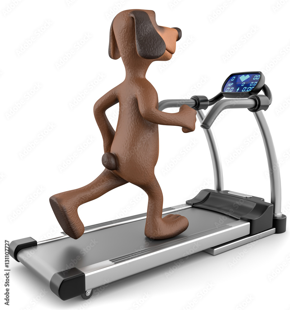 3d Hund braun trainiert im Fitnessstudio auf dem Laufband –  Stock-Illustration | Adobe Stock