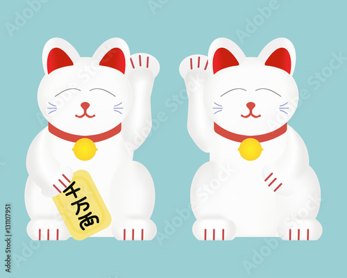Maneki-neko or lucky cat . Vector illustration isolated on background.