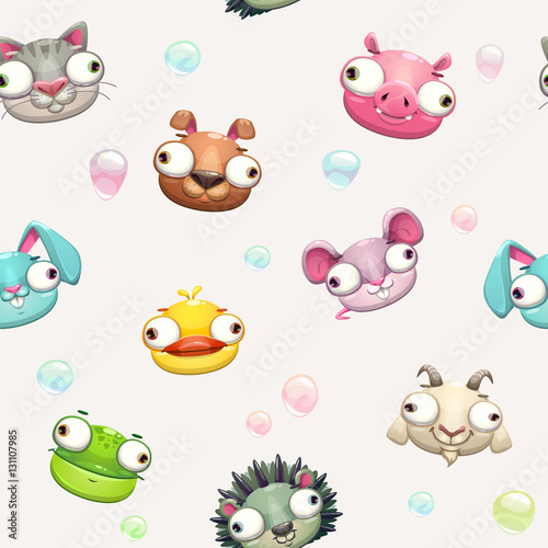 Funny seamless pattern with comic crazy animals