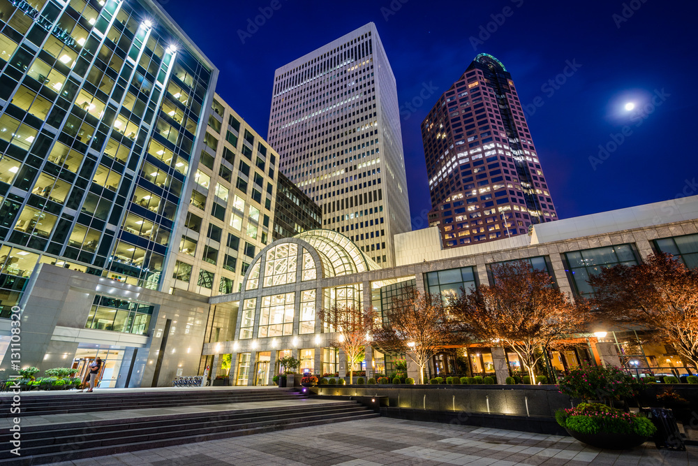 Modern buildings at night, in Uptown Charlotte, North Carolina. Modern buildings at night, in Uptown Charlotte, North Carolina.