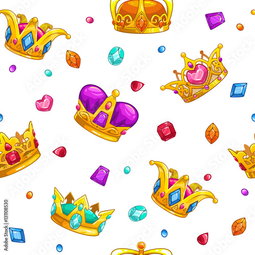 Seamless pattern with cartoon golden king crowns