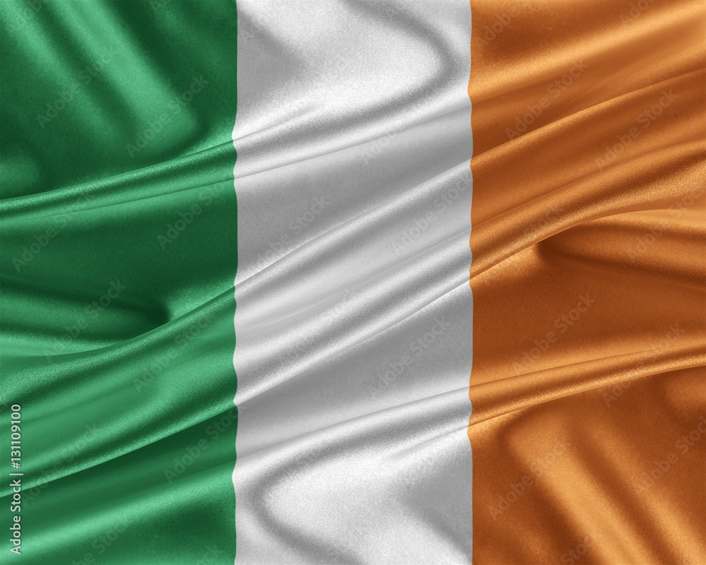 Ireland flag with a glossy silk texture.