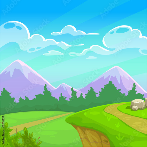 Cartoon sunny day landscape