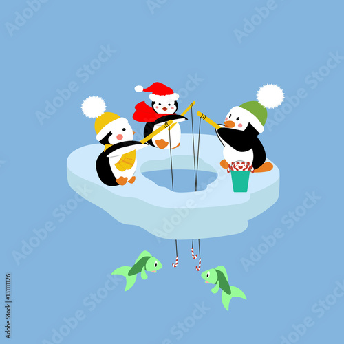 Penguins fishing on an ice floe