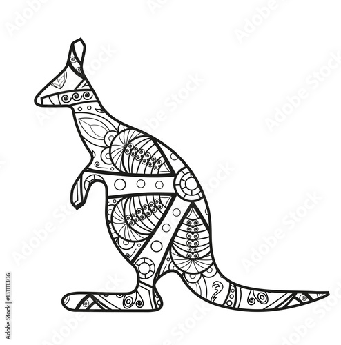 Vector illustration of a black and white kangaroo mandala for coloring book, canguro mandala in bianco e nero vettoriale da colorare