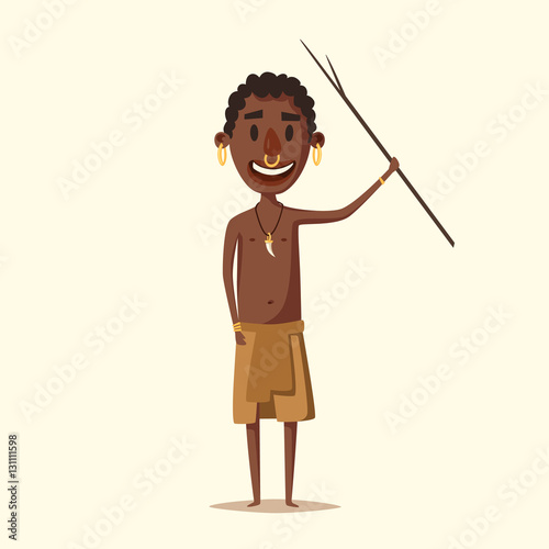 African man. Indigenous south American. Cartoon vector illustration.