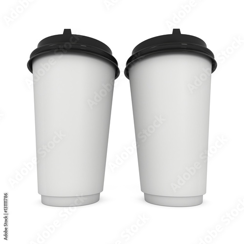 Wallpaper Mural Disposable coffee cups. Blank paper mug with plastic cap. 3d render isolated on white background Torontodigital.ca