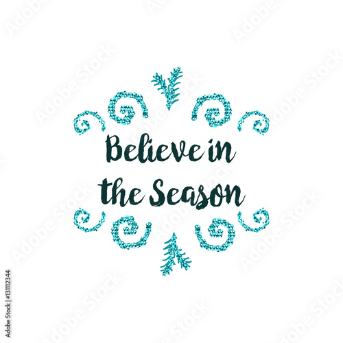 Christmas card on white background with blue elements and text