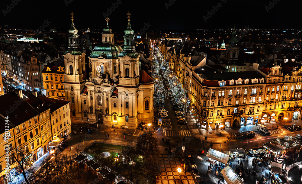 Fototapeta premium Christmas Prague and the cathedral St. Nicholas - Czech Republic
