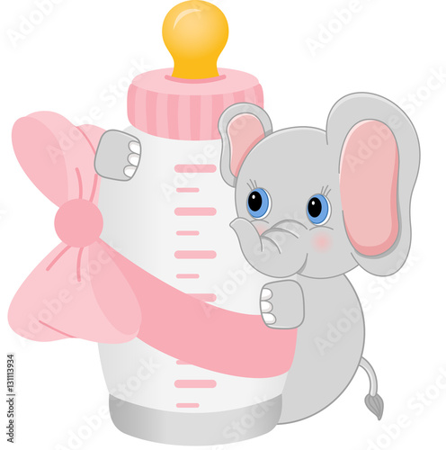 Elephant holding baby bottle it's a girl
