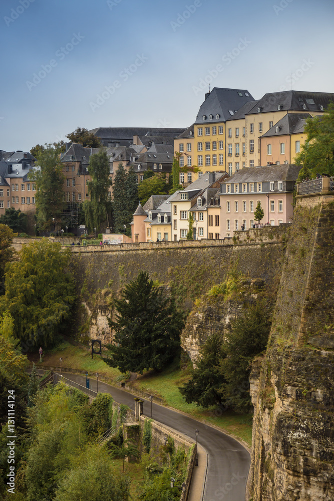 Obraz premium good day in rainy Luxembourg.Little fairy Luxembourg.Beautiful panorama from the highest point in Luxembourg.