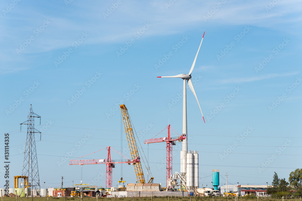 Countryside landscape with wind mils at Valentines wind farm, Tacuarembo, Urguay