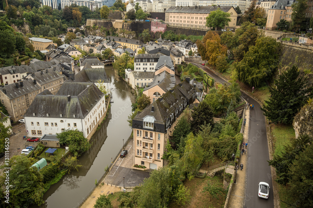 Fototapeta premium good day in rainy Luxembourg.Little fairy Luxembourg.Beautiful panorama from the highest point in Luxembourg.
