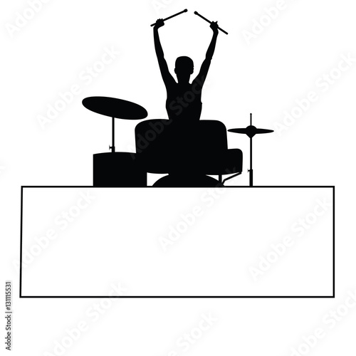 girl silhouete playing drums with card illustration