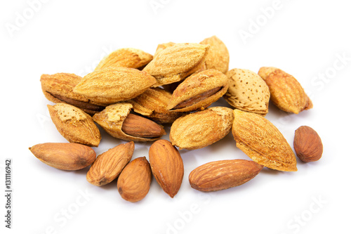group of almonds isolated on white.Almonds isolated on white bac