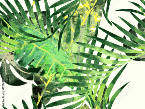 Tropical plants flowers seamless pattern