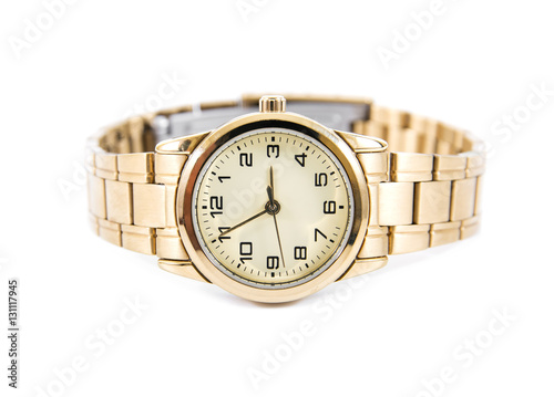 golden watch isolated on a white background.Woman gold watch iso