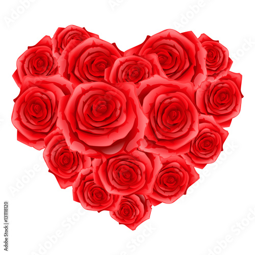 Heart of red realistic roses. Happy Valentine day greeting card
