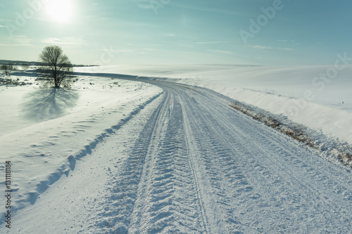 Road in winter time, Latvia.