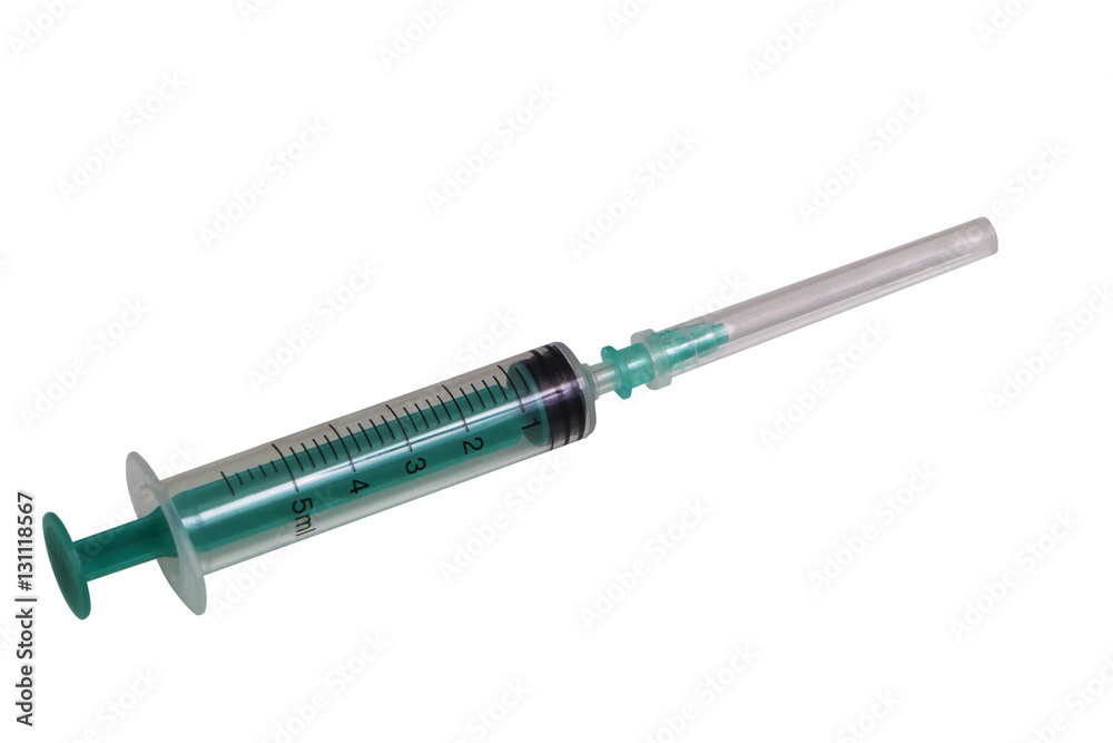 Fototapeta premium Medical syringe isolated on a completely white background.