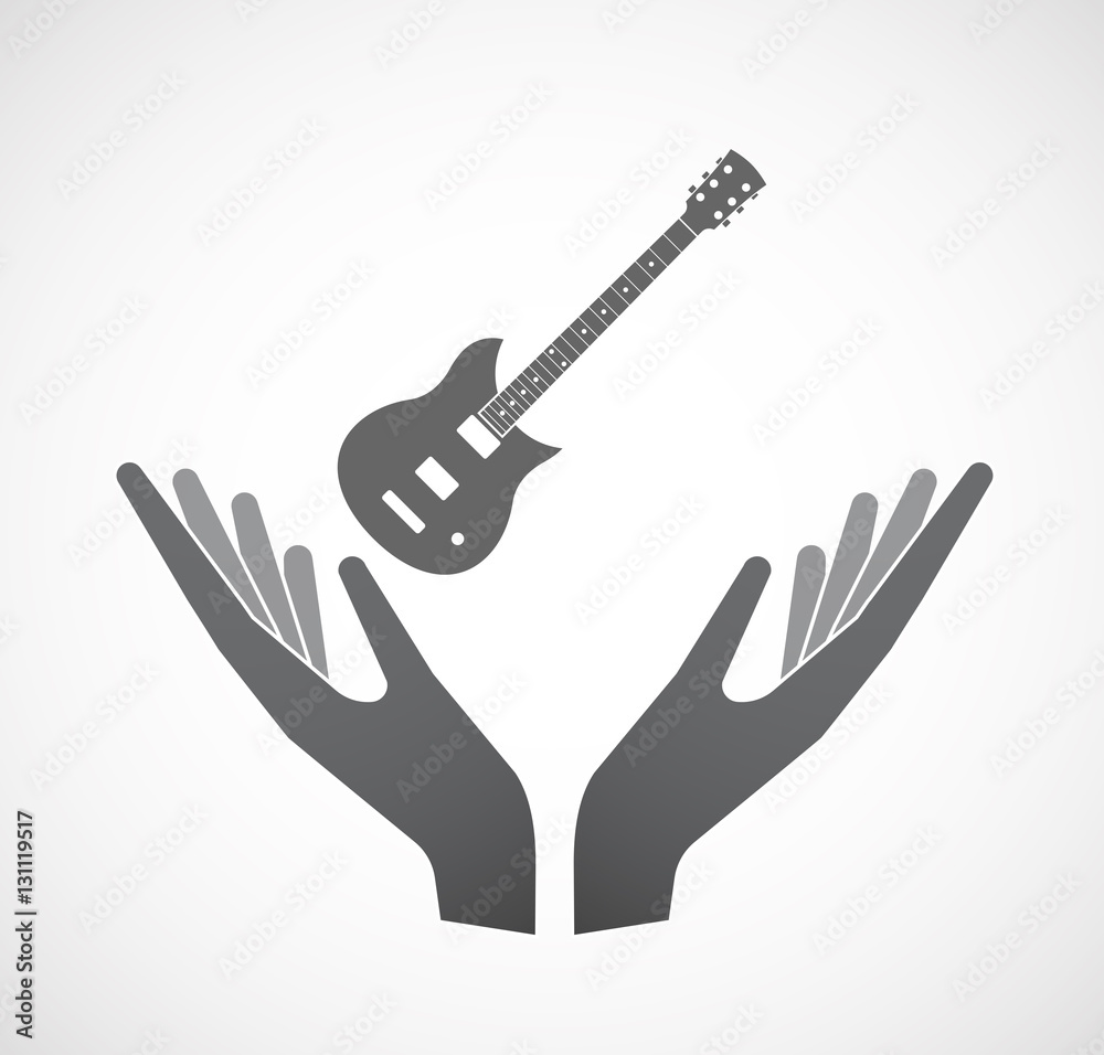 Isolated hands offering an electric guitar Isolated hands offering an electric guitar