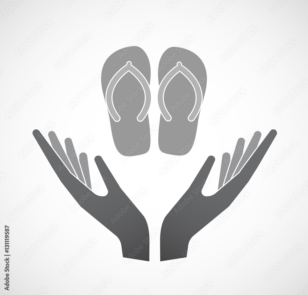 Isolated hands offering a pair of flops Isolated hands offering a pair of flops