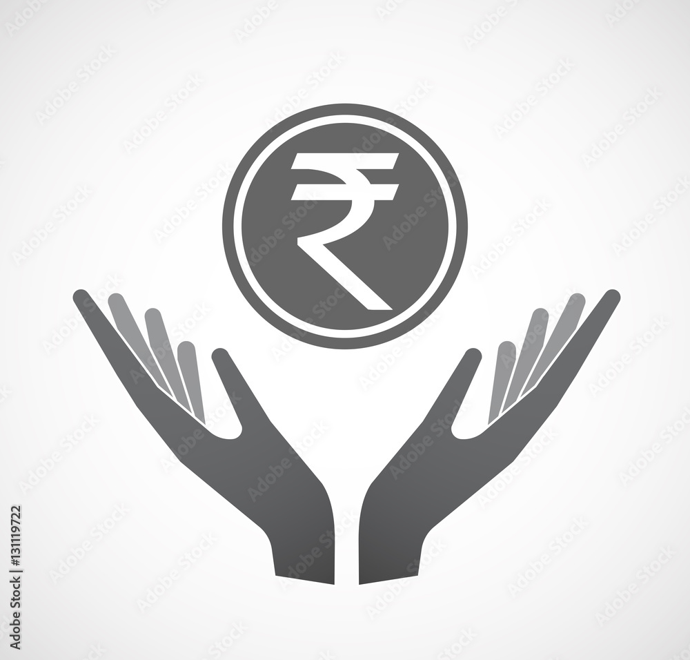 Isolated hands offering a rupee coin icon Isolated hands offering a rupee coin icon
