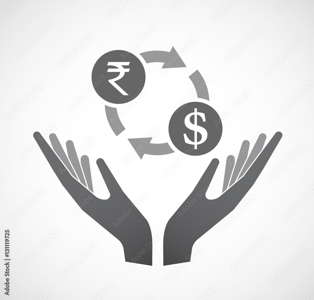 Isolated hands offering  a rupee and dollar exchange sign