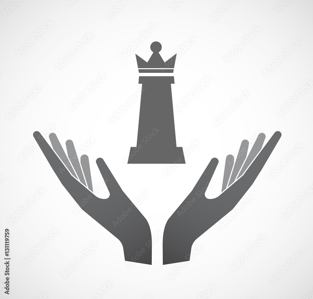 Isolated hands offering a queen chess figure Isolated hands offering a queen chess figure