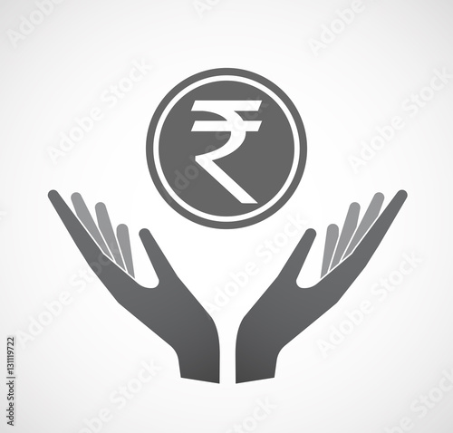 Isolated hands offering  a rupee coin icon