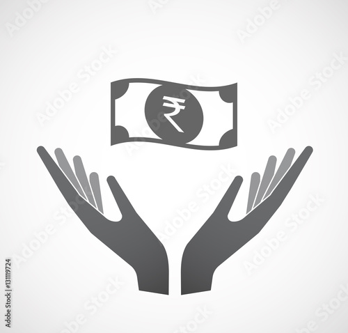 Isolated hands offering  a rupee bank note icon