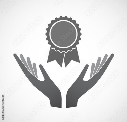 Isolated hands offering  a ribbon award