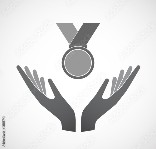Isolated hands offering  a medal
