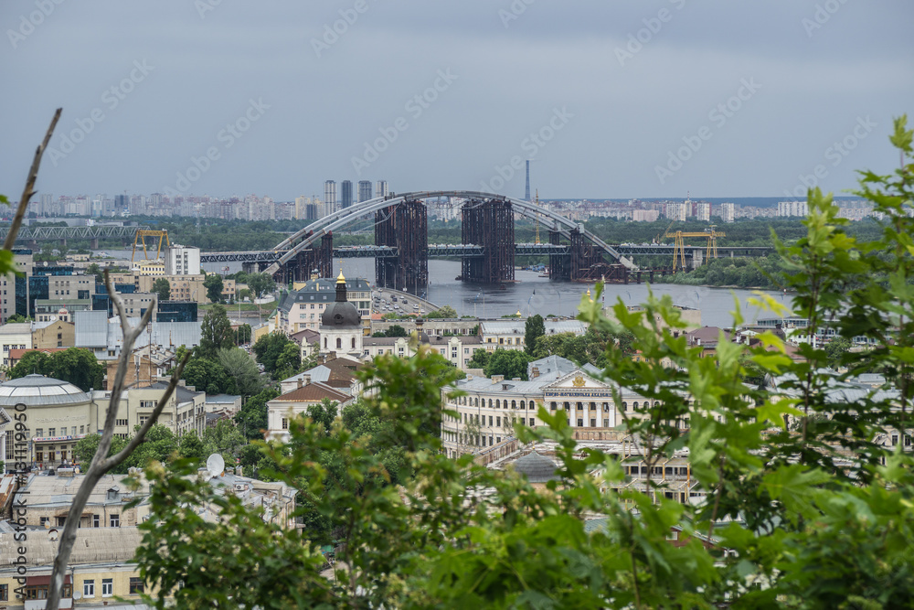 Bridge being built across the Dnieper River in Kiev, Ukraine
