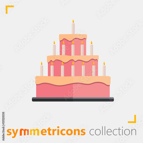 Tasty big party cake with candles vector icon for web and mobile