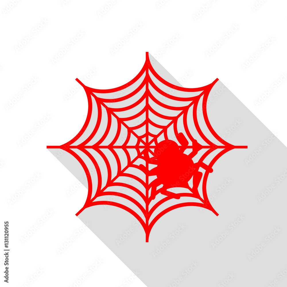 Spider on web illustration Red icon with flat style shadow path. Spider on web illustration Red icon with flat style shadow path.