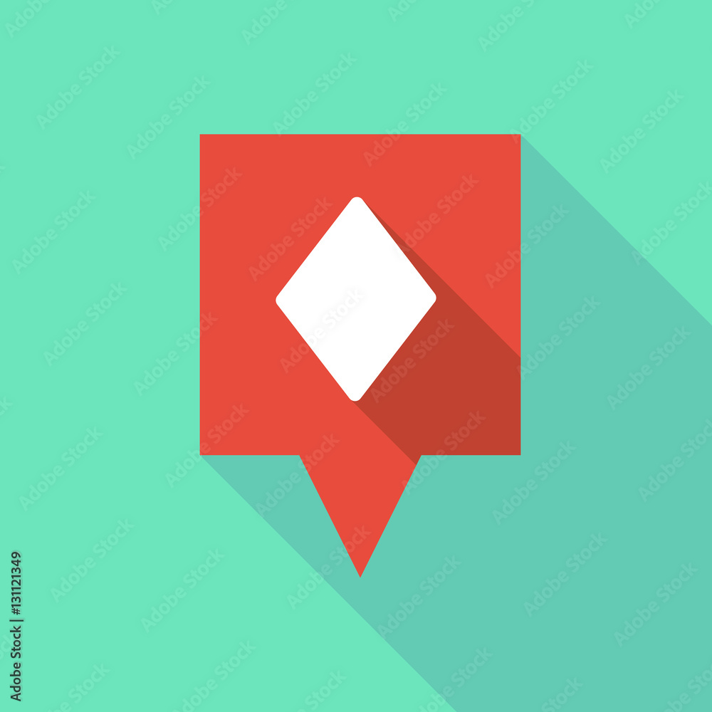 Long shadow tooltip with the diamond poker playing card sign Long shadow tooltip with the diamond poker playing card sign