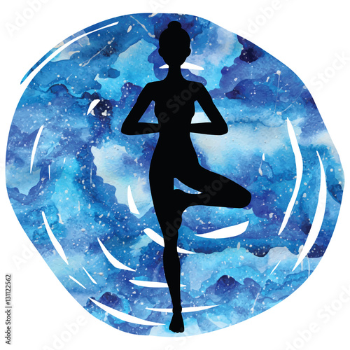 Women silhouette. Tree yoga pose. Vrikshasana.