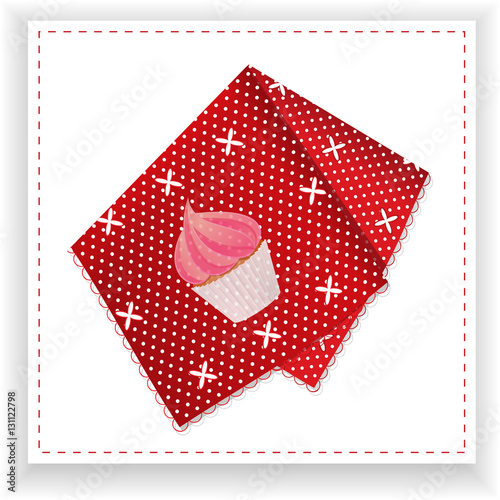 Red handkerchief with printed cupcake