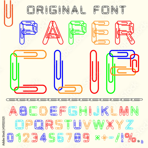 Paper clip font. Easy to paint letters and numbers. Original alphabet