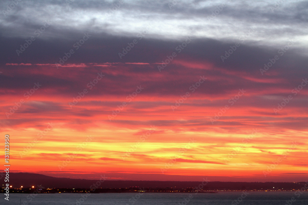 Naklejka premium November dawn on sea coast. Palma-de-Majorca, Spain
